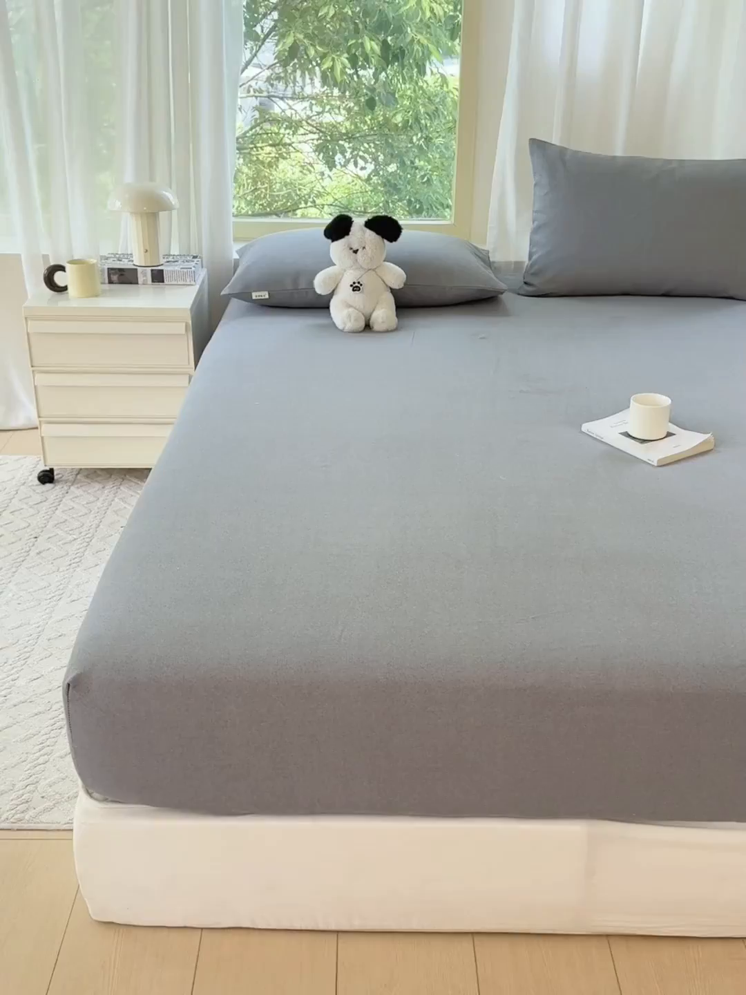 91家纺网 家纺一手货源 找家纺 爱彼家纺 2026原棉加厚老粗布床笠凉感床罩可当凉席床笠三件套 老粗布床笠-奇妙空间灰