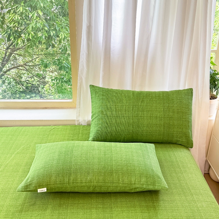 91家纺网 家纺一手货源 找家纺 爱彼家纺 2026原棉加厚老粗布床笠凉感床罩可当凉席床笠三件套 老粗布床笠-新青嫩绿