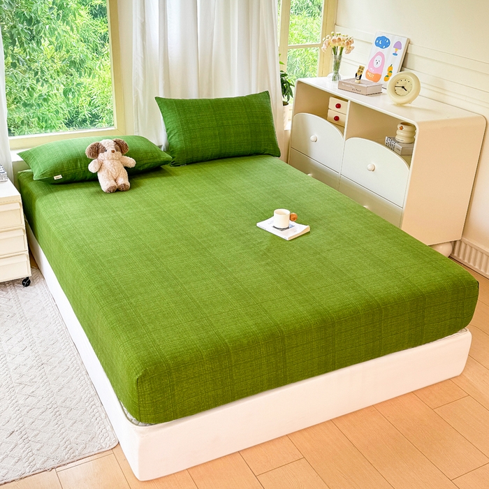 91家纺网 家纺一手货源 找家纺 爱彼家纺 2026原棉加厚老粗布床笠凉感床罩可当凉席床笠三件套 老粗布床笠-新青嫩绿