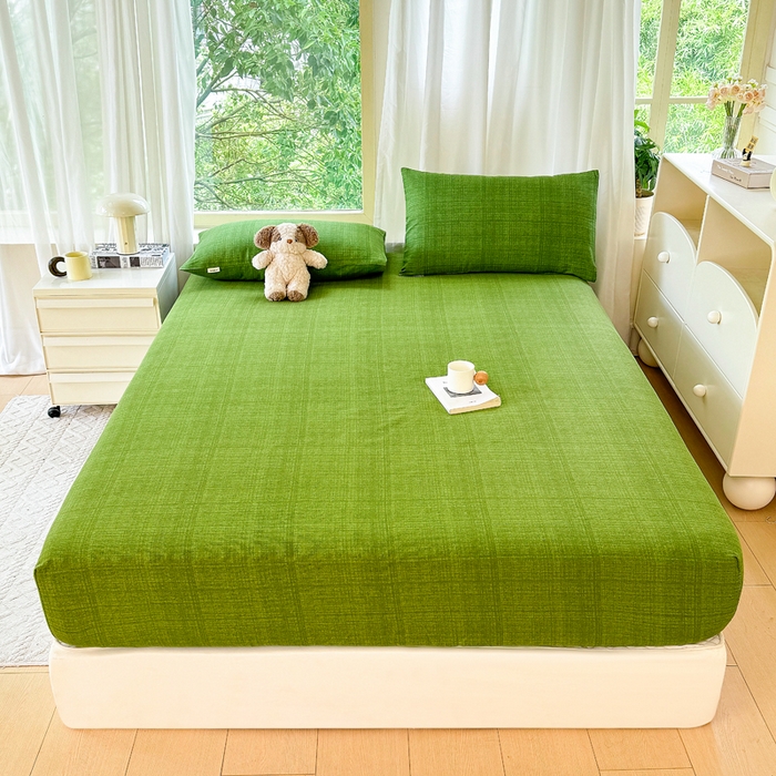 91家纺网 家纺一手货源 找家纺 爱彼家纺 2026原棉加厚老粗布床笠凉感床罩可当凉席床笠三件套 老粗布床笠-新青嫩绿