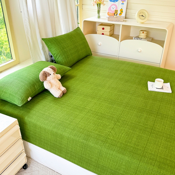 91家纺网 家纺一手货源 找家纺 爱彼家纺 2026原棉加厚老粗布床笠凉感床罩可当凉席床笠三件套 老粗布床笠-新青嫩绿