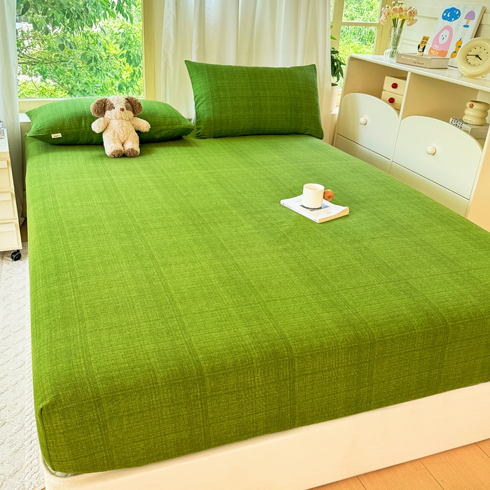 91家纺网 家纺一手货源 找家纺 爱彼家纺 2026原棉加厚老粗布床笠凉感床罩可当凉席床笠三件套 老粗布床笠-新青嫩绿