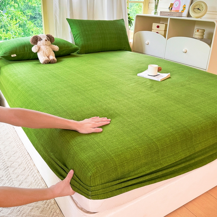 91家纺网 家纺一手货源 找家纺 爱彼家纺 2026原棉加厚老粗布床笠凉感床罩可当凉席床笠三件套 老粗布床笠-新青嫩绿