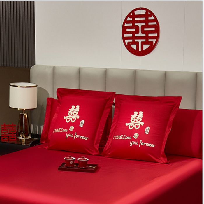 91家纺网 家纺一手货源 找家纺 浩情国际婚庆供货中心 2026新款长绒棉100%纯棉全棉结婚刺绣婚庆床单单件绣花纯色三件套单品婚庆枕套长期供货 提供买家秀 方垫