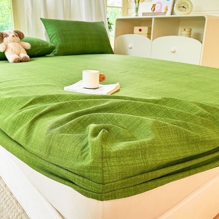 91家纺网 家纺一手货源 找家纺 爱彼家纺 2026原棉加厚老粗布床笠凉感床罩可当凉席床笠三件套 老粗布床笠-新青嫩绿