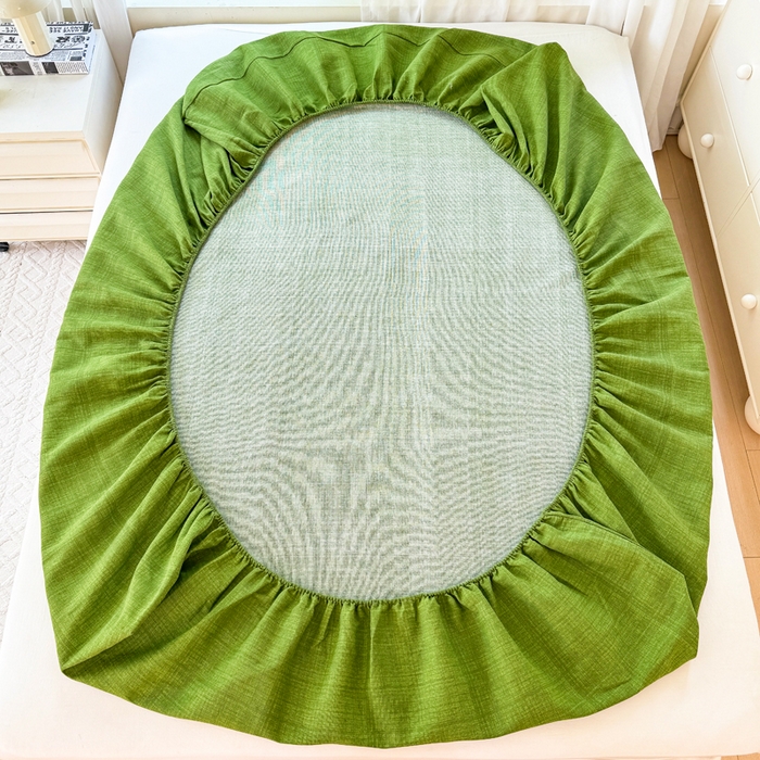 91家纺网 家纺一手货源 找家纺 爱彼家纺 2026原棉加厚老粗布床笠凉感床罩可当凉席床笠三件套 老粗布床笠-新青嫩绿