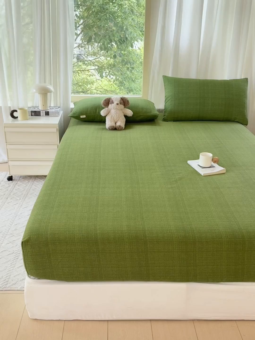91家纺网 家纺一手货源 找家纺 爱彼家纺 2026原棉加厚老粗布床笠凉感床罩可当凉席床笠三件套 老粗布床笠-新青嫩绿