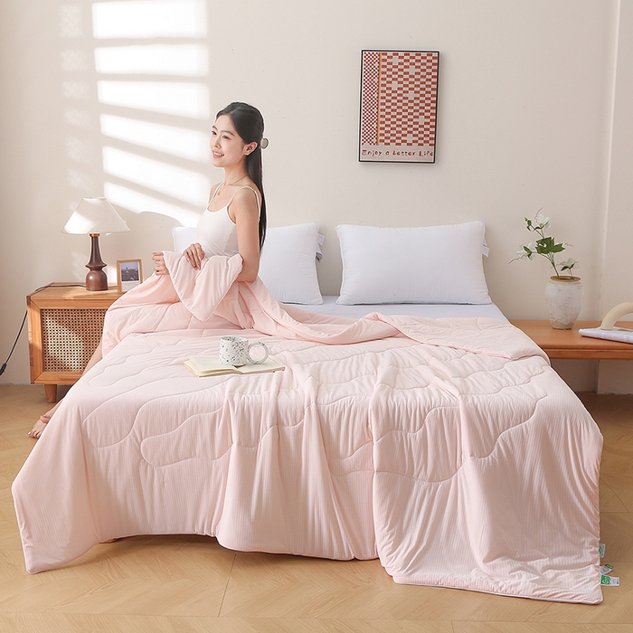 91家纺网 家纺一手货源 找家纺 亚龙工厂店 2026新款针织提花凉感被夏被夏凉被空调被 玉色