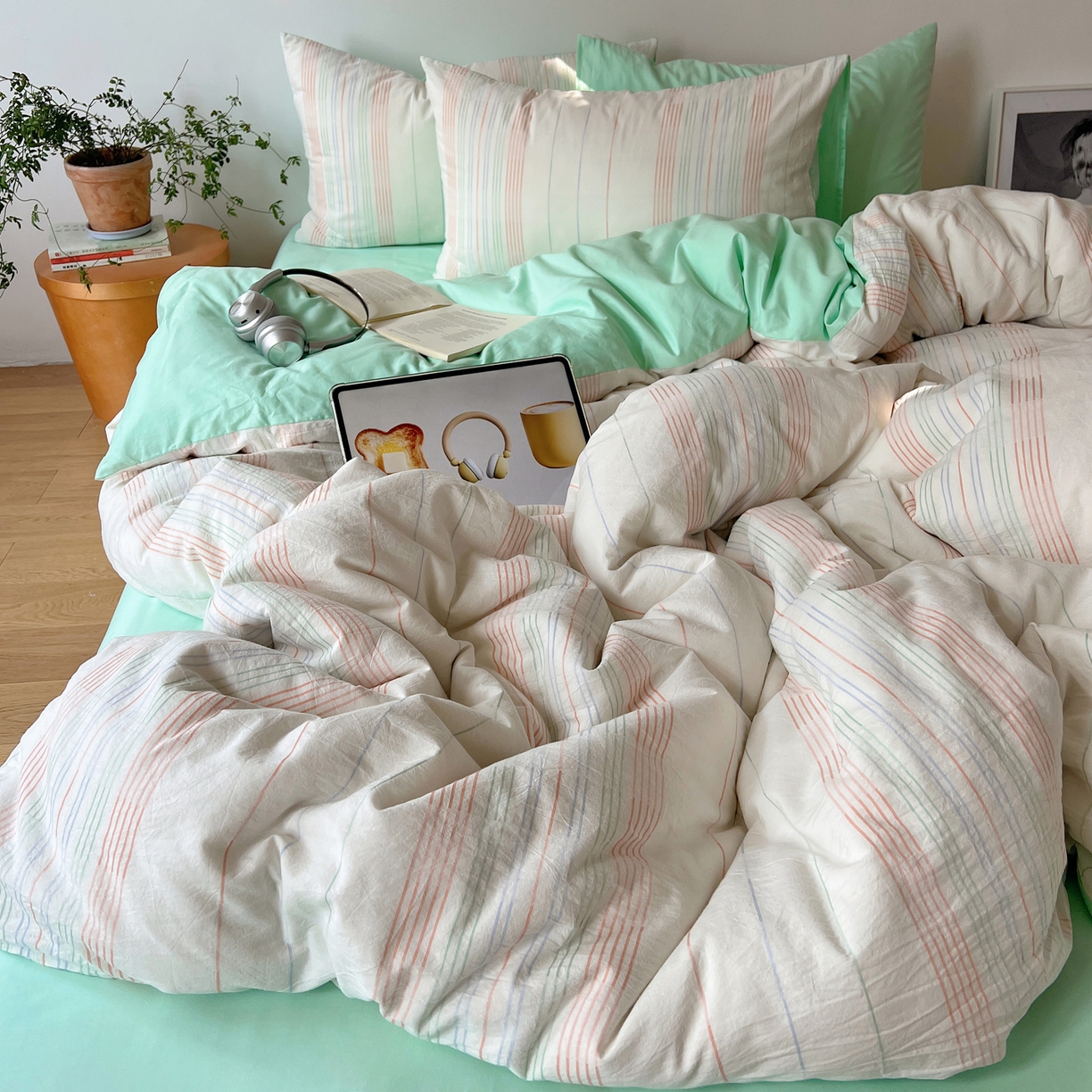 91家纺网 家纺一手货源 找家纺 （总）女子家纺 2026新款全棉纯棉水洗棉色织小提花四件套简纹