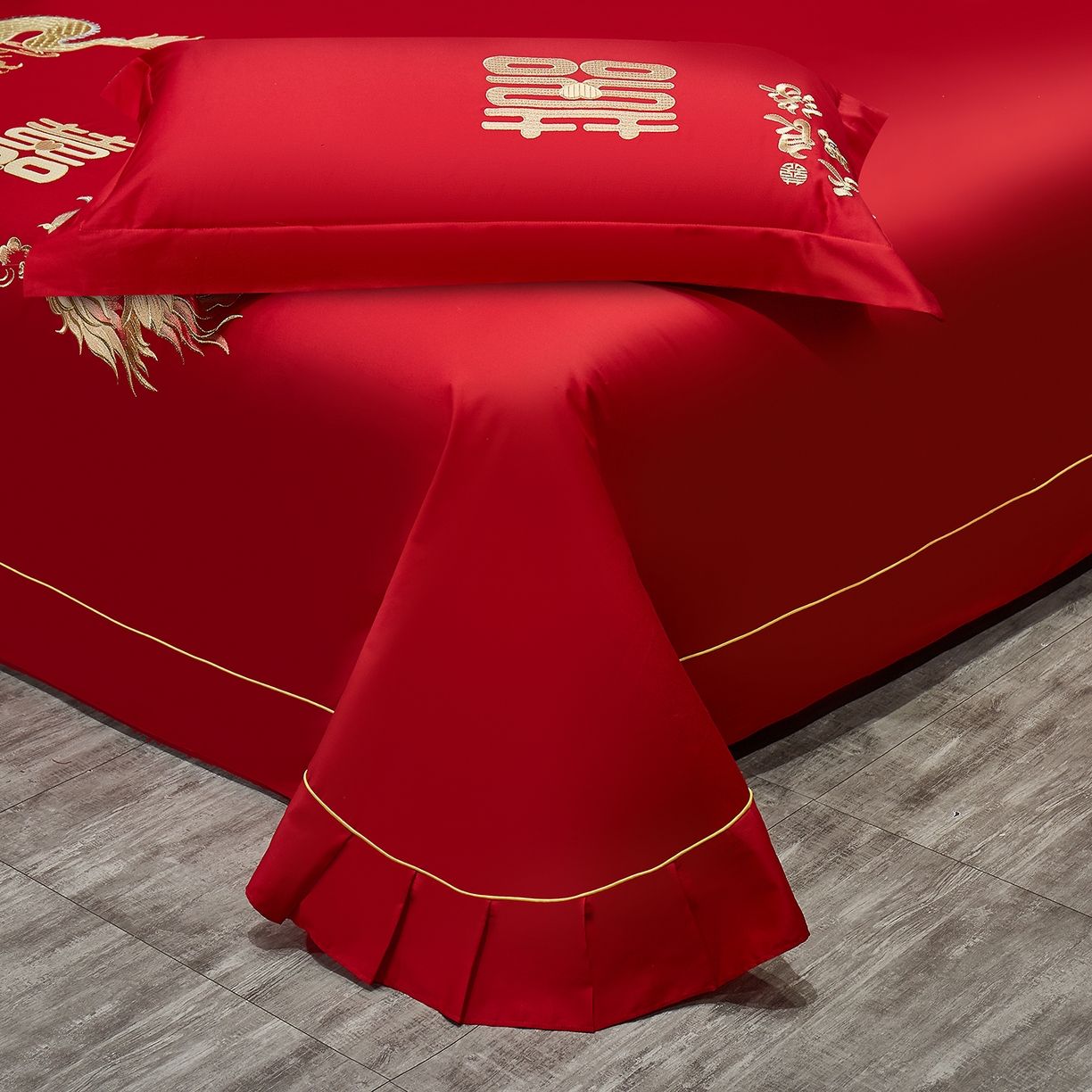 91家纺网 家纺一手货源 找家纺 浩情国际婚庆供货中心 2026新款长绒棉100%纯棉全棉结婚刺绣婚庆床单单件绣花纯色三件套单品婚庆枕套长期供货 提供买家秀 鸾凤和鸣-绣花款