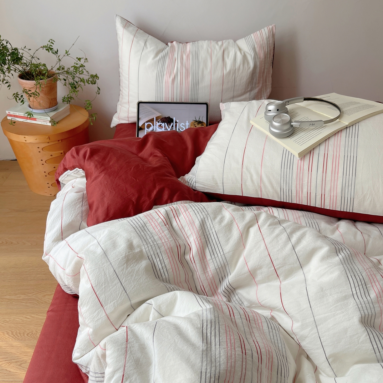 91家纺网 家纺一手货源 找家纺 （总）女子家纺 2026新款全棉纯棉水洗棉色织小提花四件套简纹