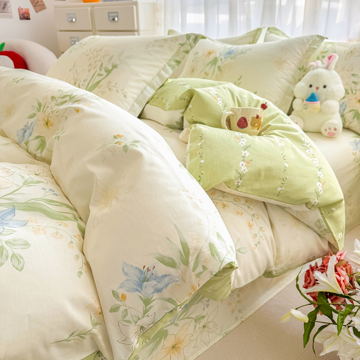 91家纺网 家纺一手货源 找家纺 （总）壹贝家纺 2025新款小清新全棉纯棉印花系列(喷气工艺)(高品质)(花型持续更新)(接受各种预定尺寸)-单床单