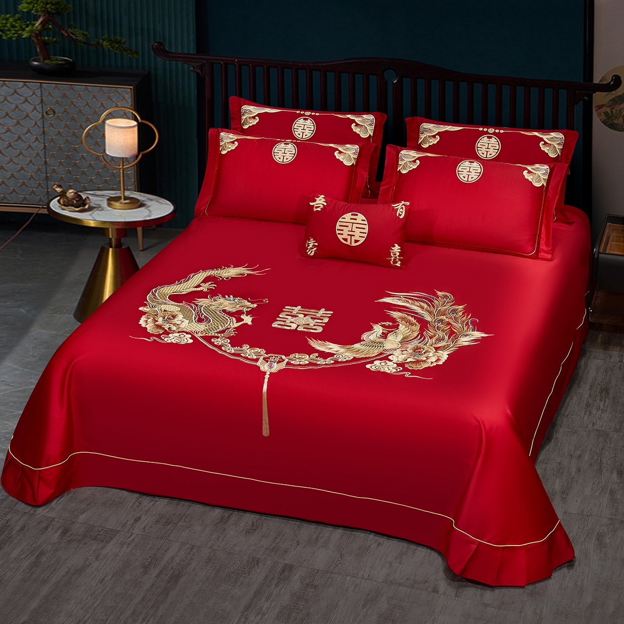 91家纺网 家纺一手货源 找家纺 浩情国际婚庆供货中心 2026新款长绒棉100%纯棉全棉结婚刺绣婚庆床单单件绣花纯色三件套单品婚庆枕套长期供货 提供买家秀 龙凤喜乐-绣花款