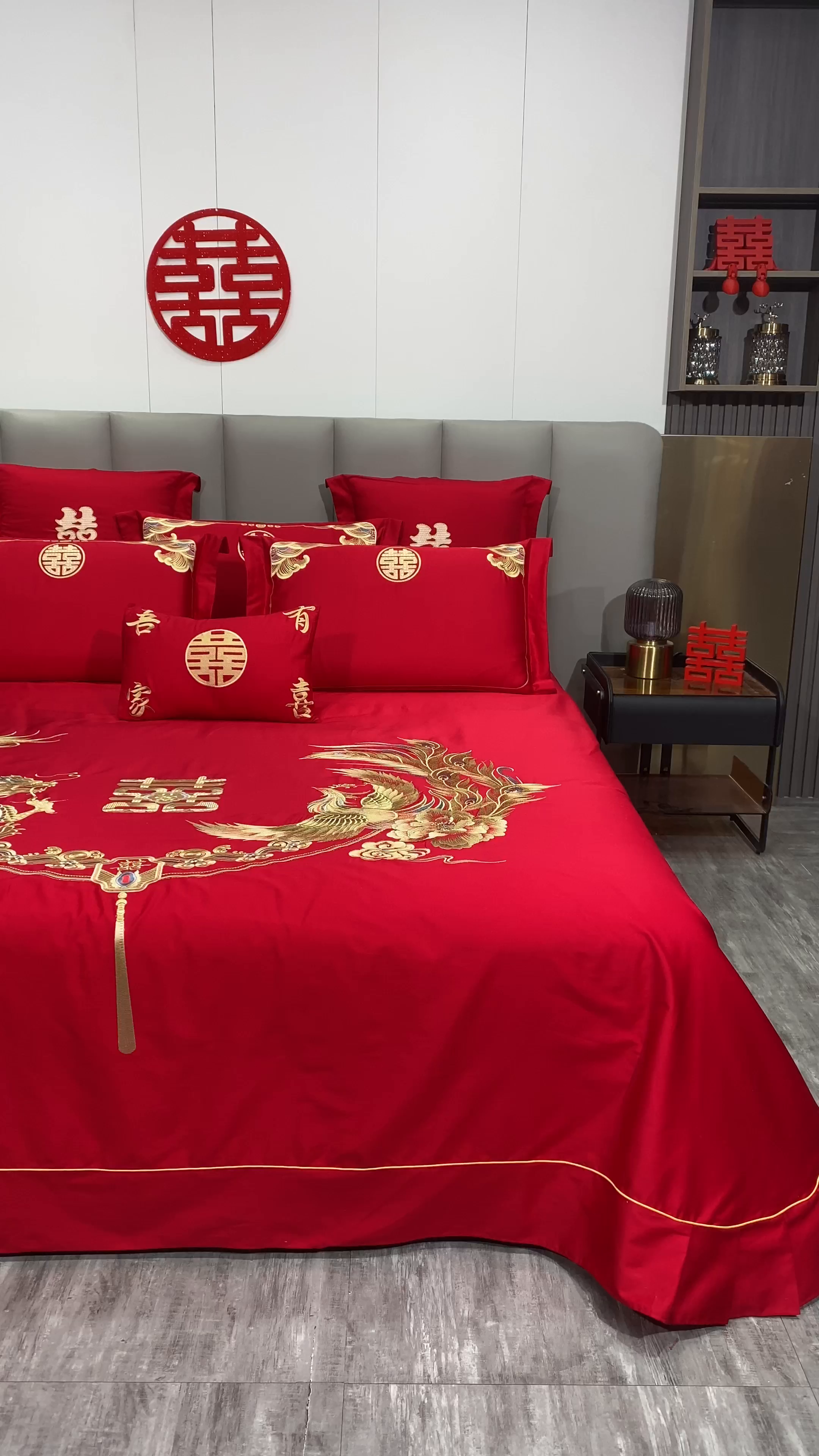 91家纺网 家纺一手货源 找家纺 浩情国际婚庆供货中心 2026新款长绒棉100%纯棉全棉结婚刺绣婚庆床单单件绣花纯色三件套单品婚庆枕套长期供货 提供买家秀 龙凤喜乐-绣花款