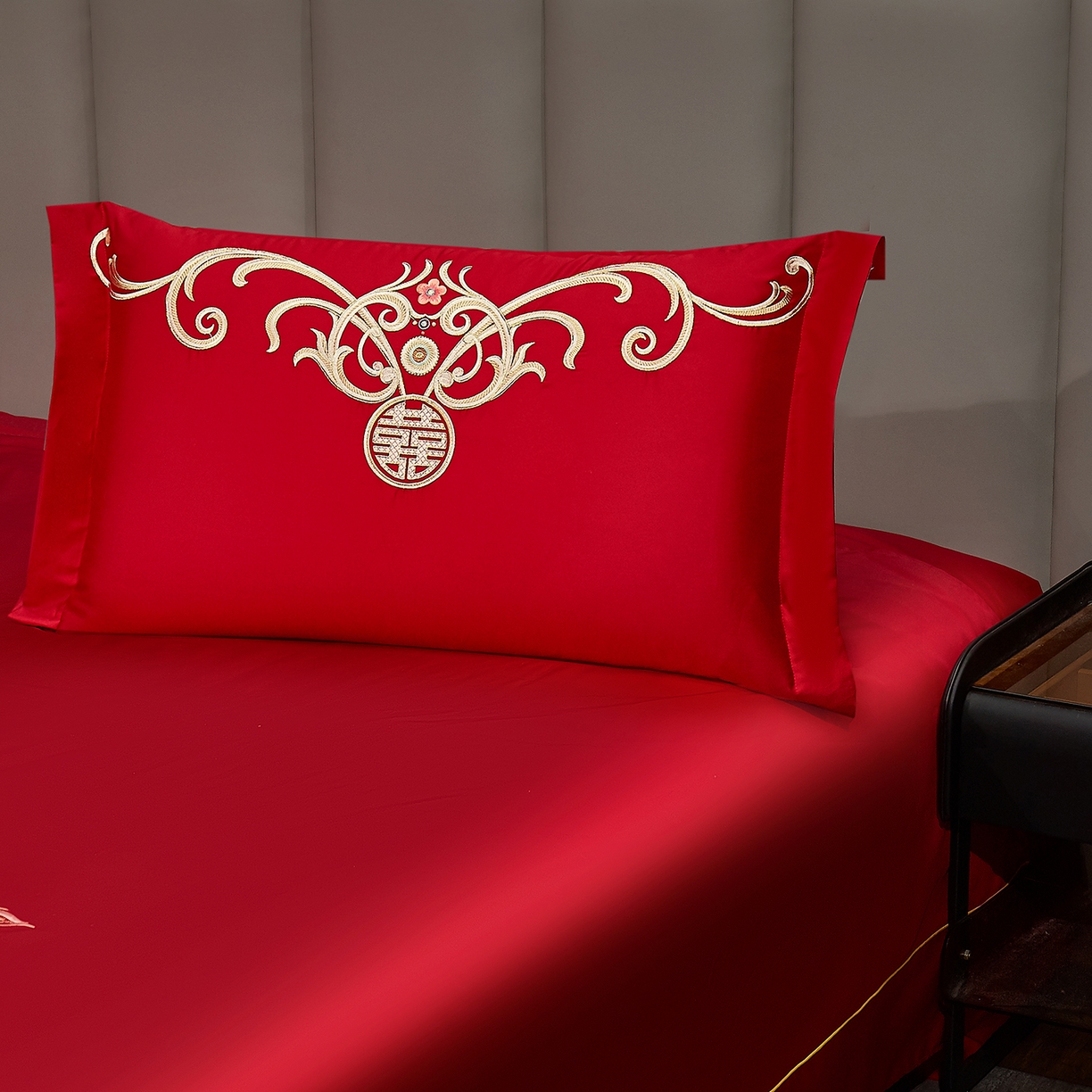 91家纺网 家纺一手货源 找家纺 浩情国际婚庆供货中心 2026新款长绒棉100%纯棉全棉结婚刺绣婚庆床单单件绣花纯色三件套单品婚庆枕套长期供货 提供买家秀 龙姿凤彩-绣花款