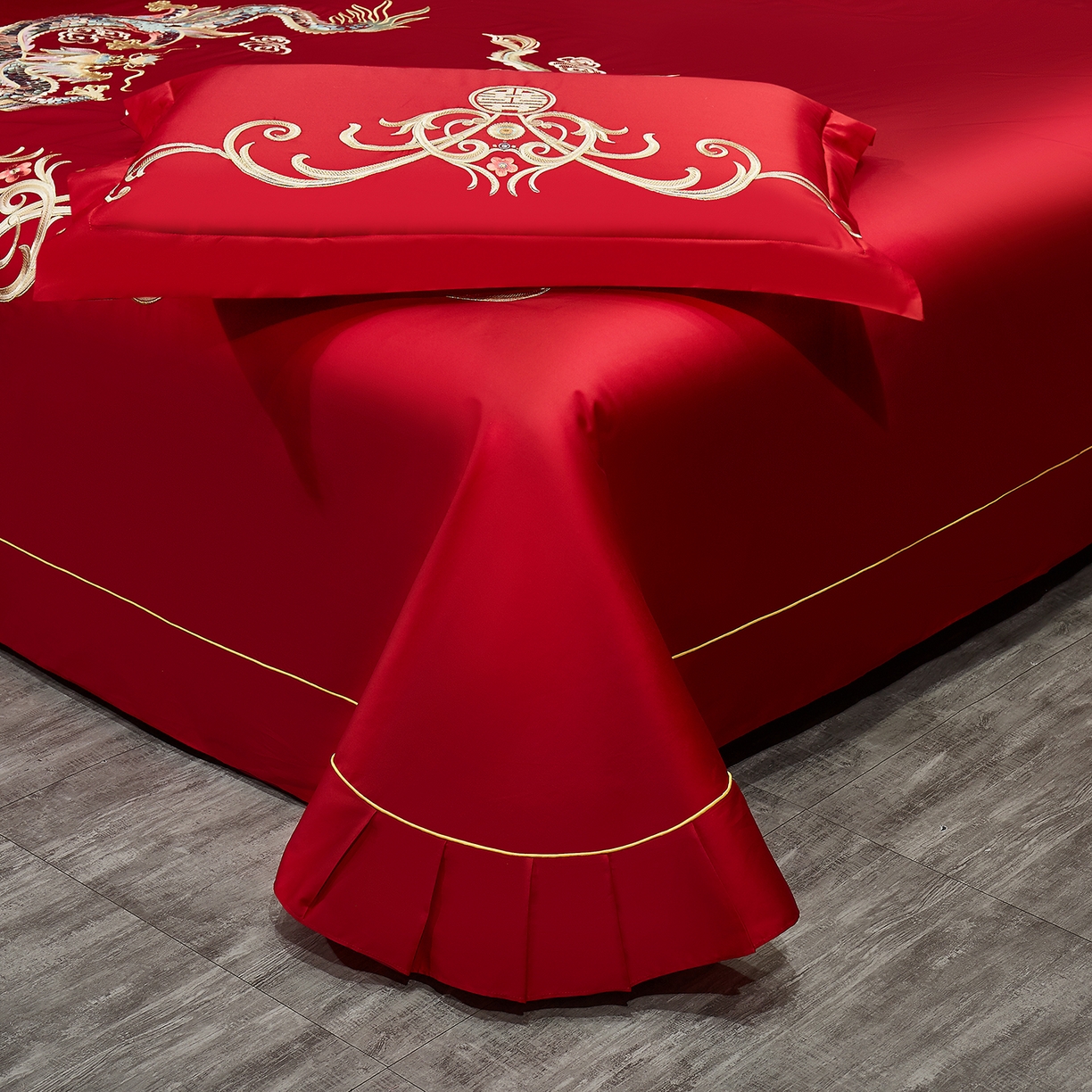 91家纺网 家纺一手货源 找家纺 浩情国际婚庆供货中心 2026新款长绒棉100%纯棉全棉结婚刺绣婚庆床单单件绣花纯色三件套单品婚庆枕套长期供货 提供买家秀 龙姿凤彩-绣花款