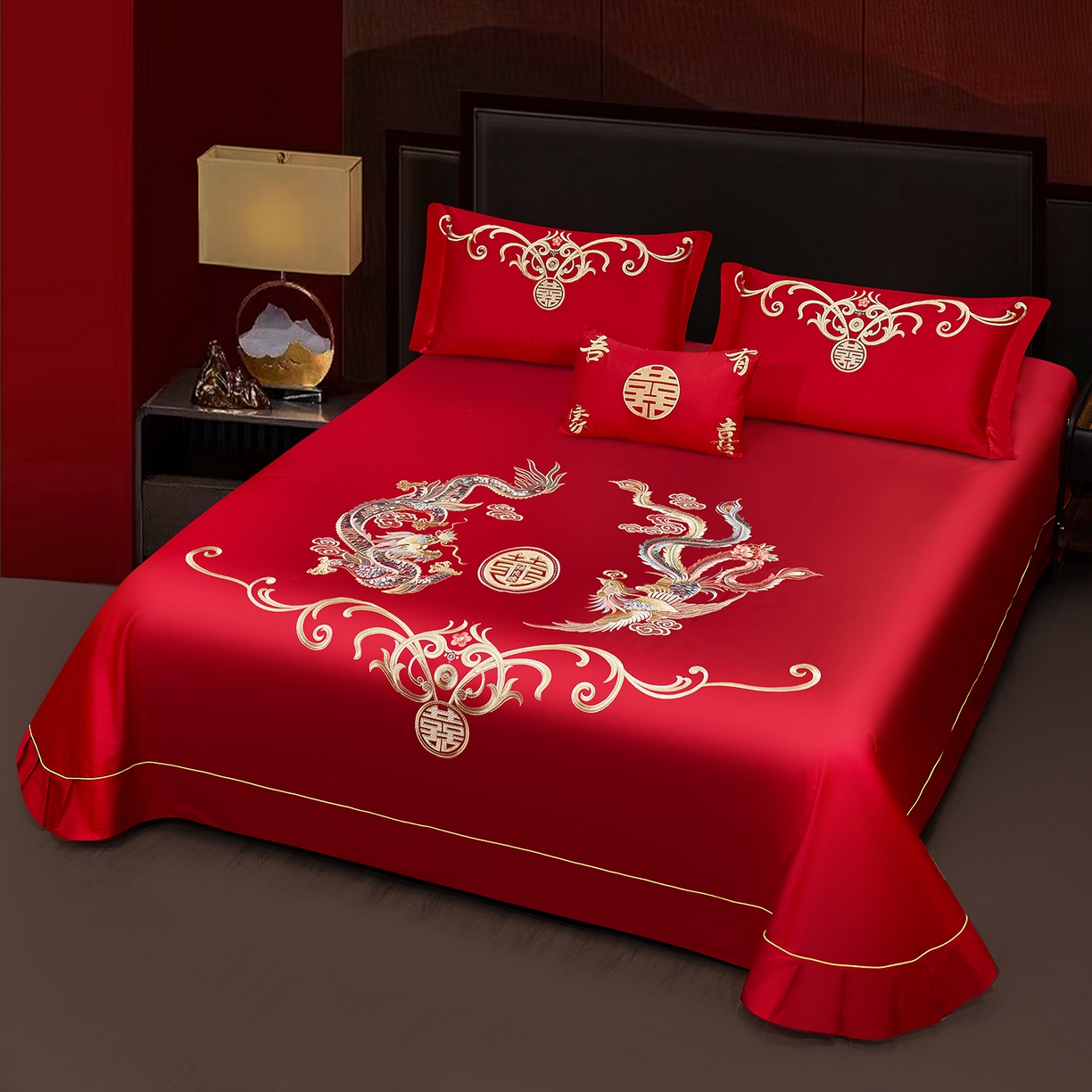 91家纺网 家纺一手货源 找家纺 浩情国际婚庆供货中心 2026新款长绒棉100%纯棉全棉结婚刺绣婚庆床单单件绣花纯色三件套单品婚庆枕套长期供货 提供买家秀 龙姿凤彩-绣花款