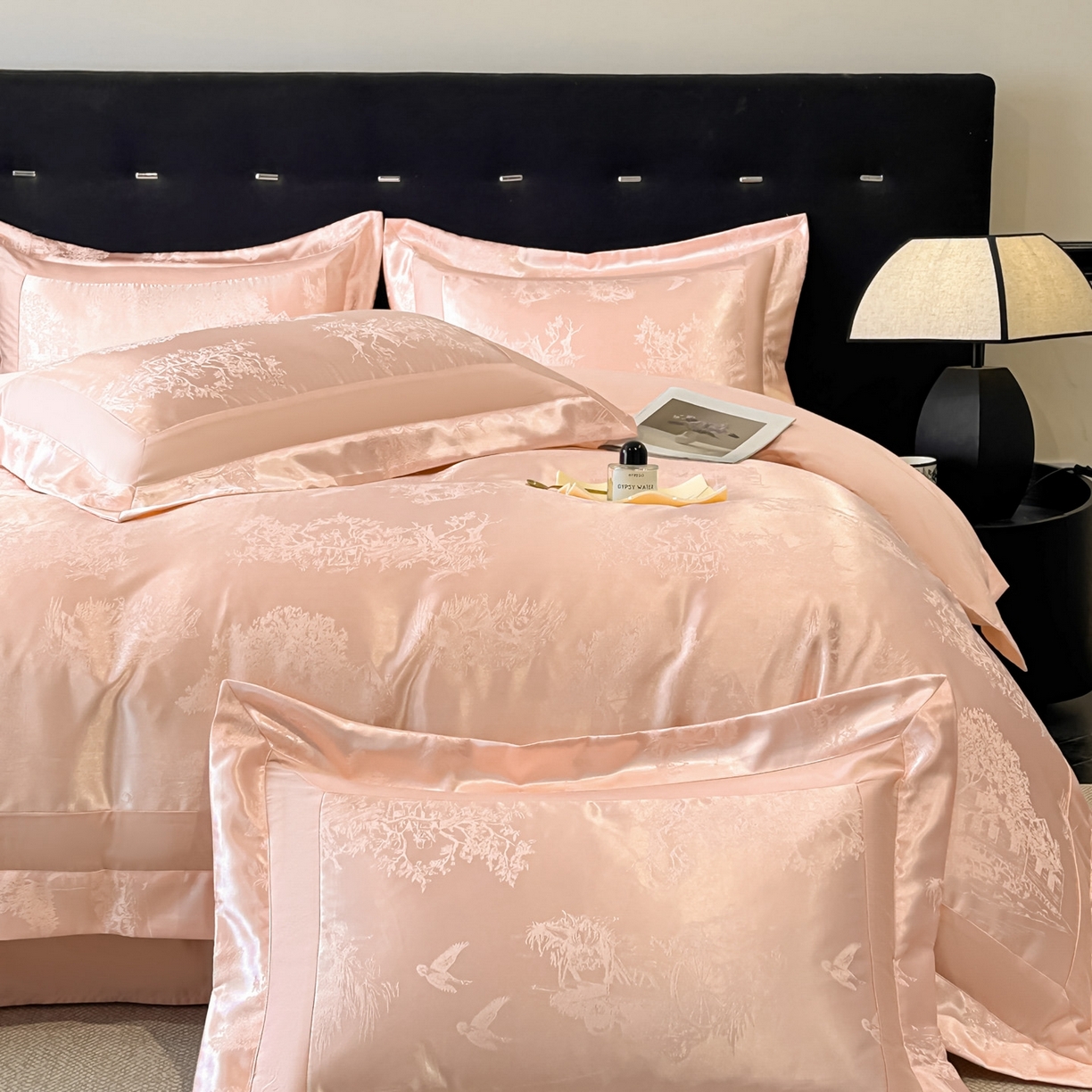 91家纺网 家纺一手货源 找家纺 （总）博纳家纺 2026新款亲肤棉色织提花宽边四件套-水墨江南