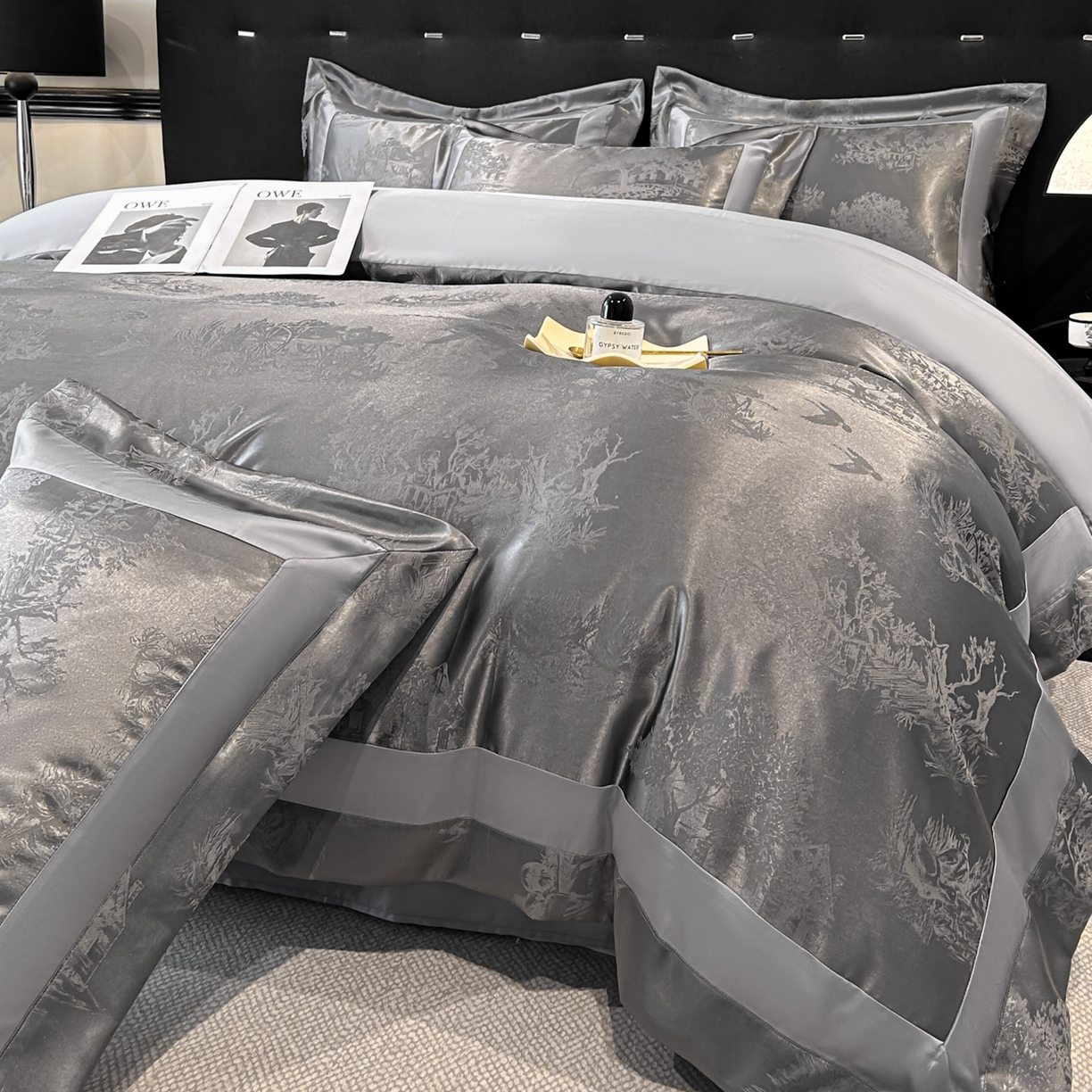 91家纺网 家纺一手货源 找家纺 （总）博纳家纺 2026新款亲肤棉色织提花宽边四件套-水墨江南