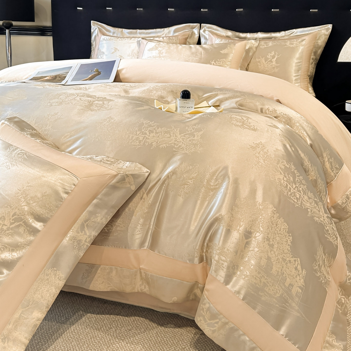 91家纺网 家纺一手货源 找家纺 （总）博纳家纺 2026新款亲肤棉色织提花宽边四件套-水墨江南