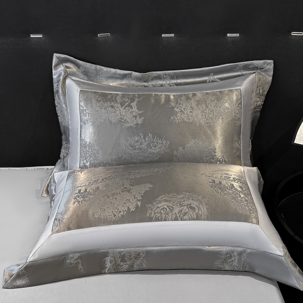 91家纺网 家纺一手货源 找家纺 博纳家纺 2026新款亲肤棉色织提花宽边四件套-水墨江南 水墨江南-高级灰