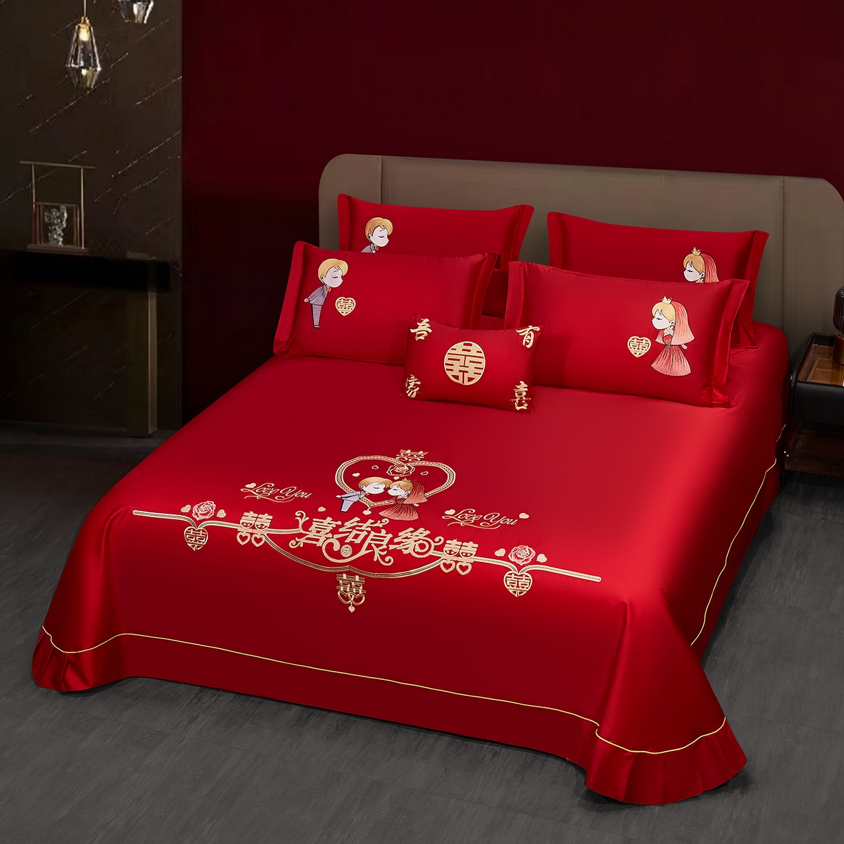 91家纺网 家纺一手货源 找家纺 浩情国际婚庆供货中心 2026新款长绒棉100%纯棉全棉结婚刺绣婚庆床单单件绣花纯色三件套单品婚庆枕套长期供货 提供买家秀 真爱一生-绣花款