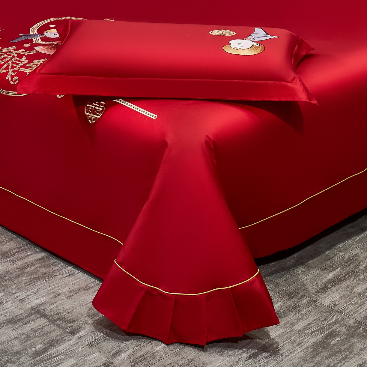 91家纺网 家纺一手货源 找家纺 浩情国际婚庆供货中心 2026新款长绒棉100%纯棉全棉结婚刺绣婚庆床单单件绣花纯色三件套单品婚庆枕套长期供货 提供买家秀 真爱一生-绣花款