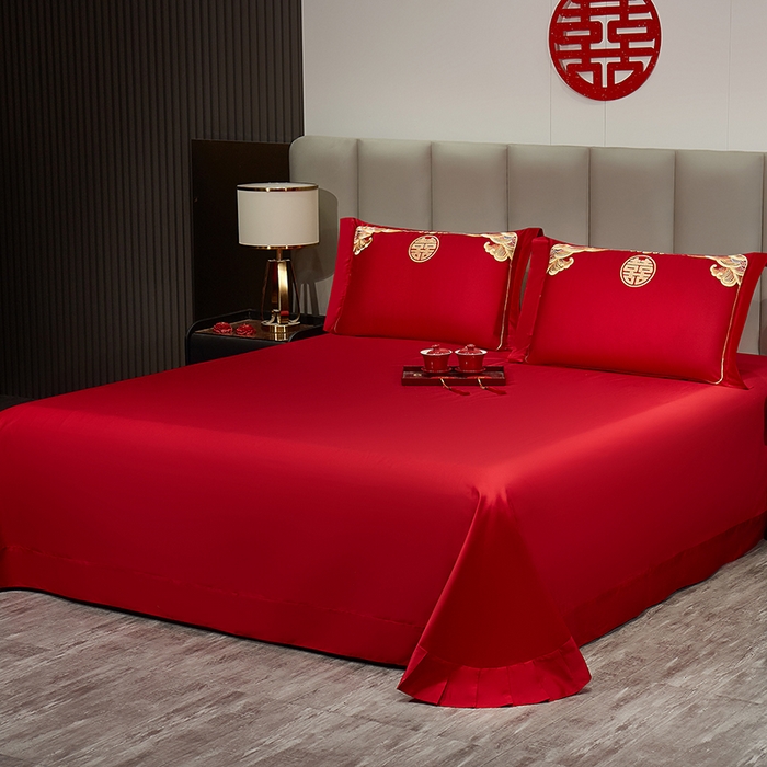 浩情国际婚庆供货中心 2026新款长绒棉100%纯棉全棉结婚刺绣婚庆床单单件绣花纯色三件套单品婚庆枕套长期供货 提供买家秀 婚庆盛典-纯色款