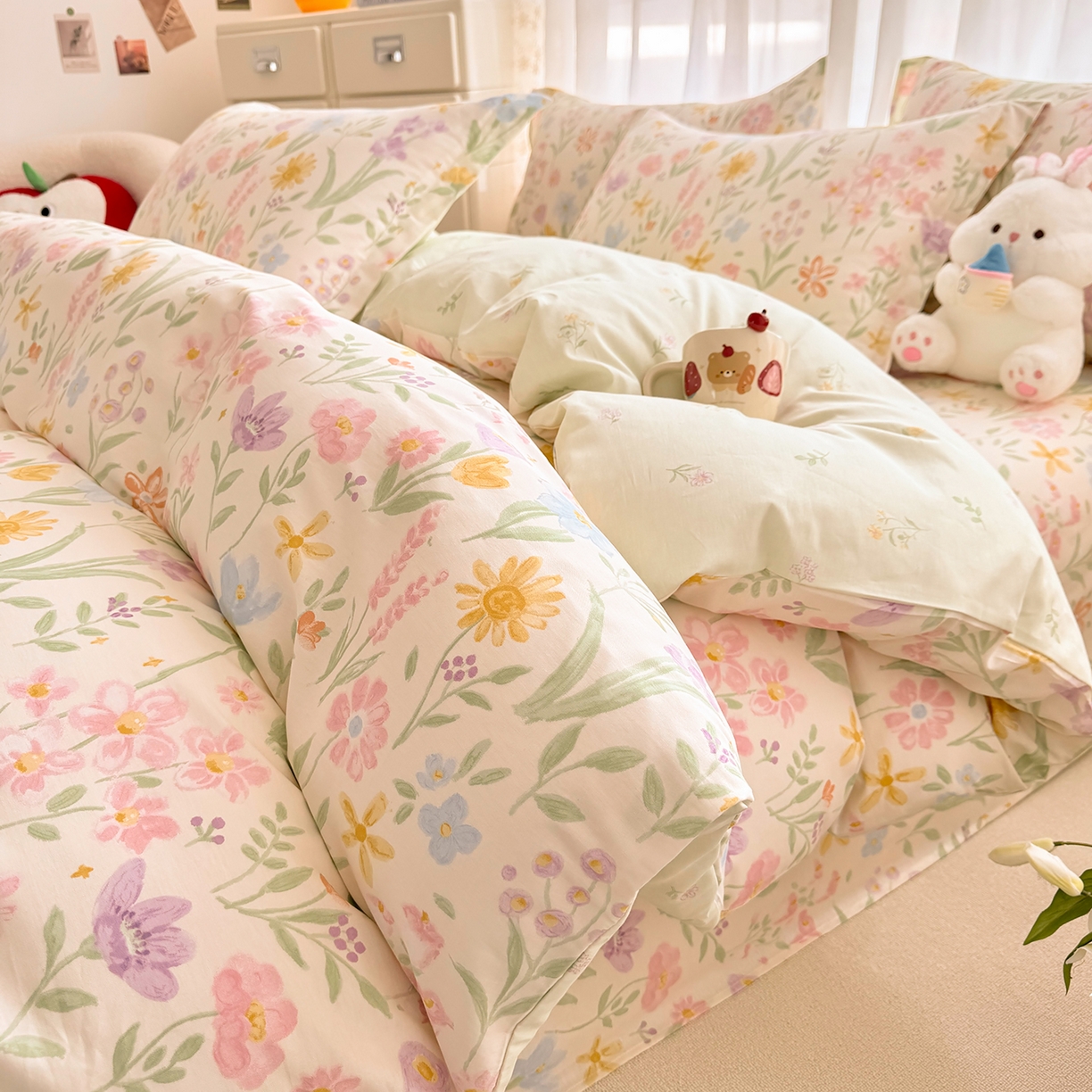 91家纺网 家纺一手货源 找家纺 （总）壹贝家纺 2026新款小清新纯棉印花四件套系列