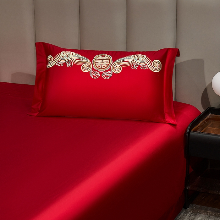 91家纺网 家纺一手货源 找家纺 浩情国际婚庆供货中心 2026新款长绒棉100%纯棉全棉结婚刺绣婚庆床单单件绣花纯色三件套单品婚庆枕套长期供货 提供买家秀 龙凤祥和-纯色款