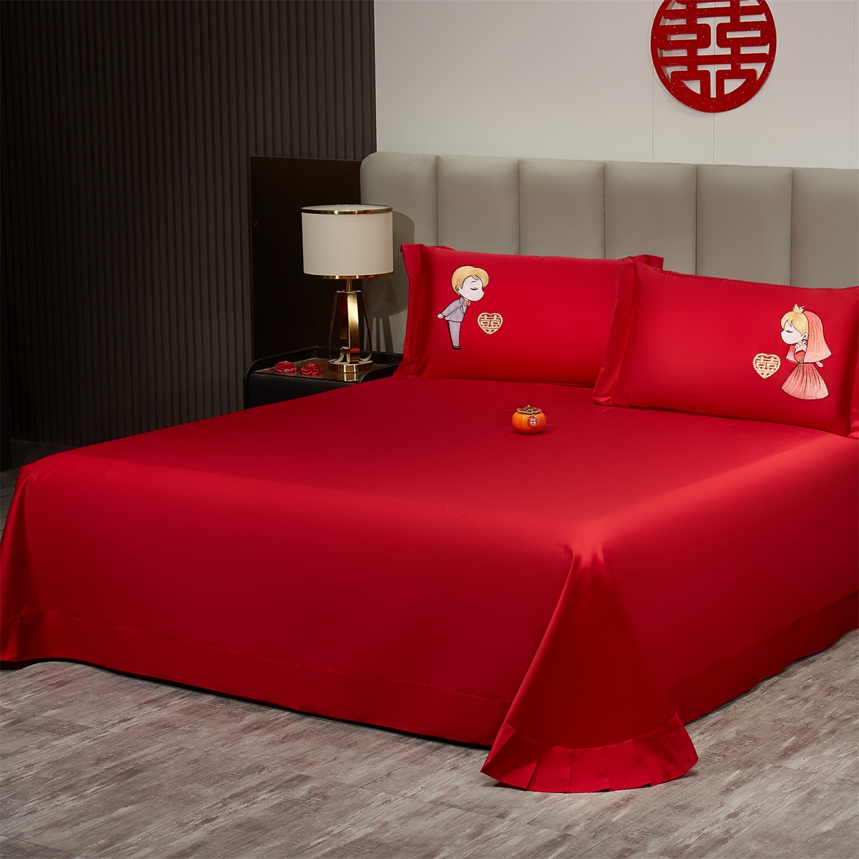 91家纺网 家纺一手货源 找家纺 浩情国际婚庆供货中心 2026新款长绒棉100%纯棉全棉结婚刺绣婚庆床单单件绣花纯色三件套单品婚庆枕套长期供货 提供买家秀 喜结连理-纯色款