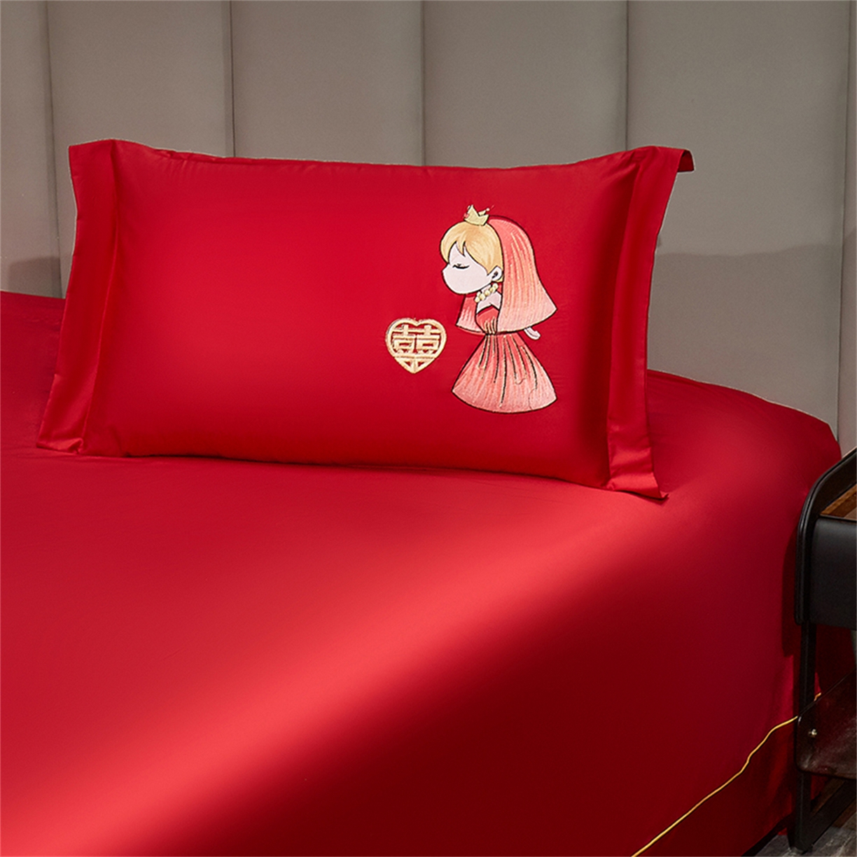 91家纺网 家纺一手货源 找家纺 浩情国际婚庆供货中心 2026新款长绒棉100%纯棉全棉结婚刺绣婚庆床单单件绣花纯色三件套单品婚庆枕套长期供货 提供买家秀 喜结连理-纯色款