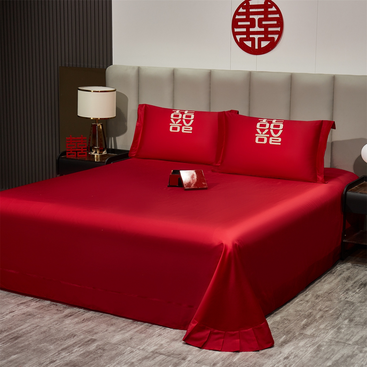 浩情国际婚庆供货中心 2026新款长绒棉100%纯棉全棉结婚刺绣婚庆床单单件绣花纯色三件套单品婚庆枕套长期供货 提供买家秀 原来是你-纯色款