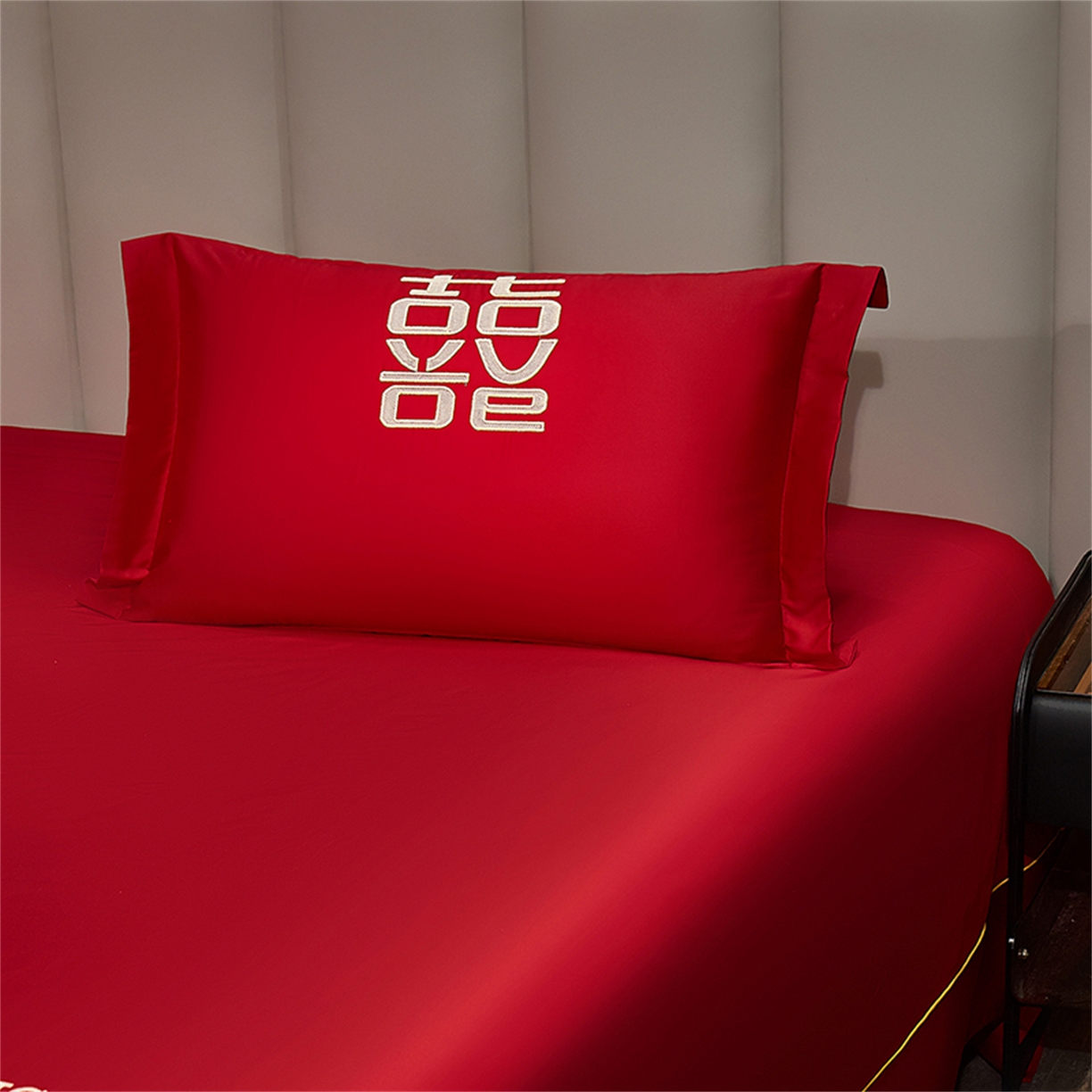 91家纺网 家纺一手货源 找家纺 浩情国际婚庆供货中心 2026新款长绒棉100%纯棉全棉结婚刺绣婚庆床单单件绣花纯色三件套单品婚庆枕套长期供货 提供买家秀 原来是你-纯色款