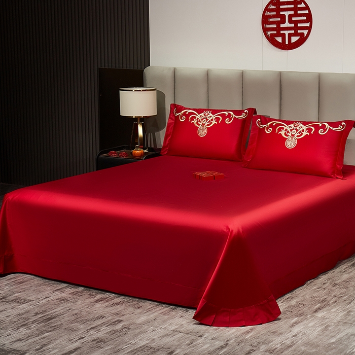 浩情国际婚庆供货中心 2026新款长绒棉100%纯棉全棉结婚刺绣婚庆床单单件绣花纯色三件套单品婚庆枕套长期供货 提供买家秀 至尊龙凤-纯色款