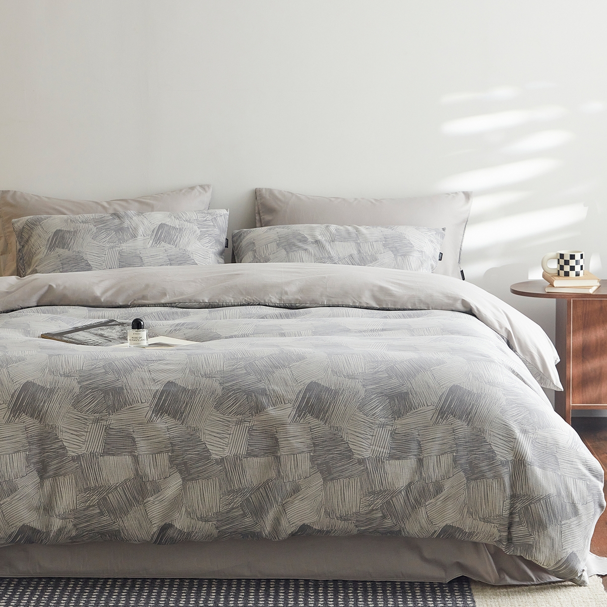 91家纺网 家纺一手货源 找家纺 XIWEN-希文家纺 2026新款春夏全棉云柔60s大提花四件套 织梦-灰