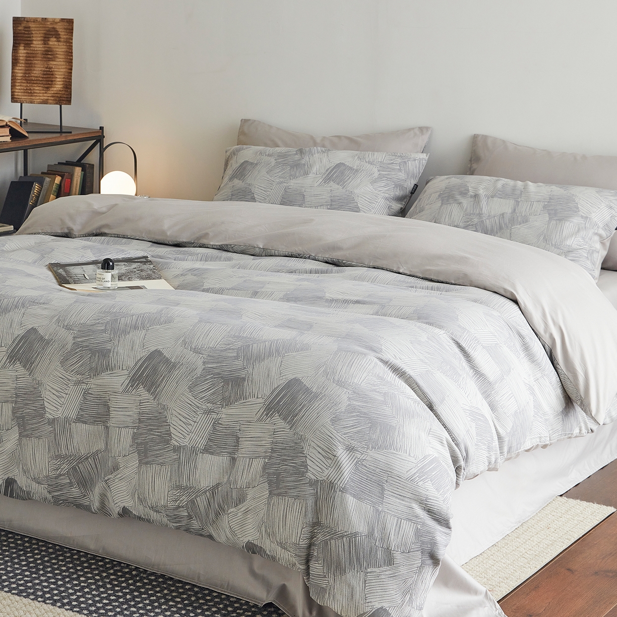 91家纺网 家纺一手货源 找家纺 XIWEN-希文家纺 2026新款春夏全棉云柔60s大提花四件套 织梦-灰