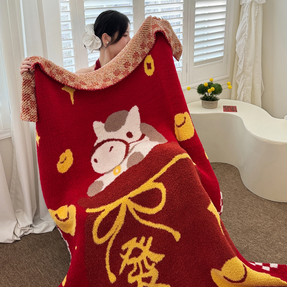 91家纺网 家纺一手货源 找家纺 （总）丹本家纺 2026新款A类软糯半边绒毛毯毯子马年暖心针织毯