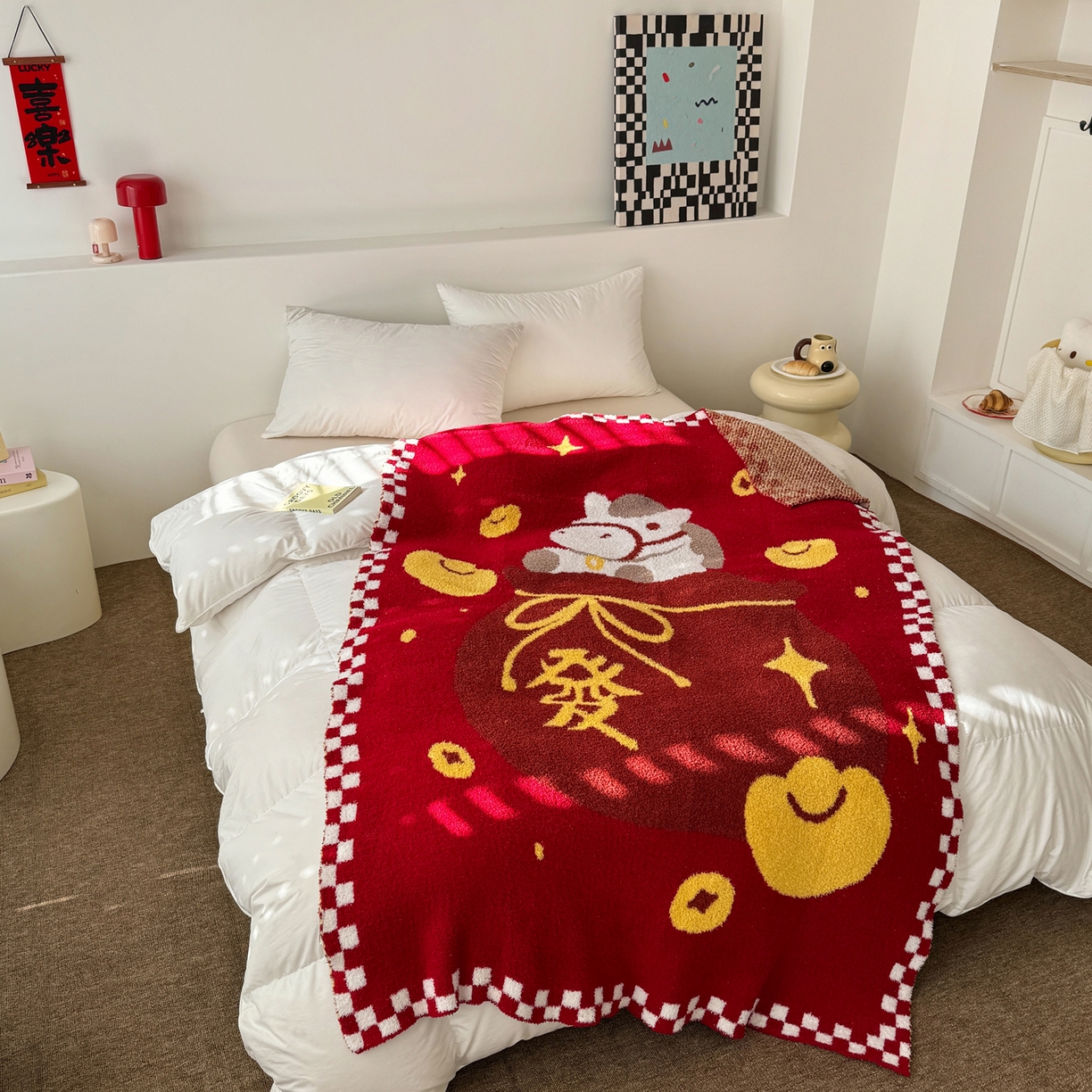 91家纺网 家纺一手货源 找家纺 （总）丹本家纺 2026新款A类软糯半边绒毛毯毯子马年暖心针织毯