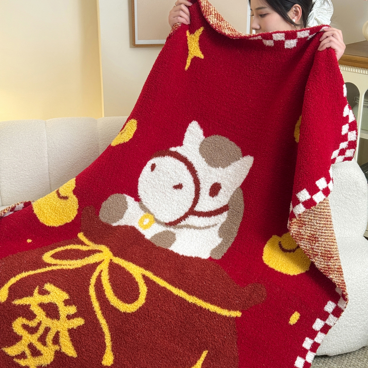 91家纺网 家纺一手货源 找家纺 （总）丹本家纺 2026新款A类软糯半边绒毛毯毯子马年暖心针织毯