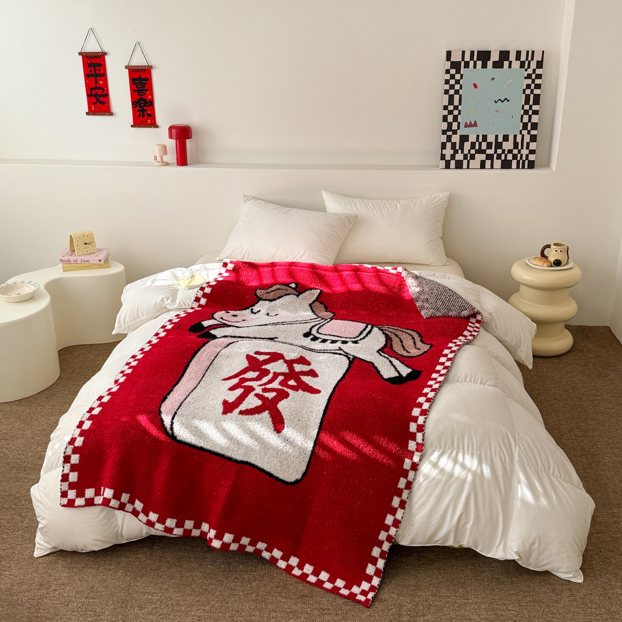 91家纺网 家纺一手货源 找家纺 丹本家纺 2026新款A类软糯半边绒毛毯毯子马年暖心针织毯 麻将马