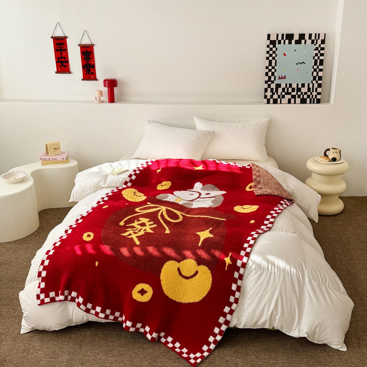 91家纺网 家纺一手货源 找家纺 丹本家纺 2026新款A类软糯半边绒毛毯毯子马年暖心针织毯 发财袋