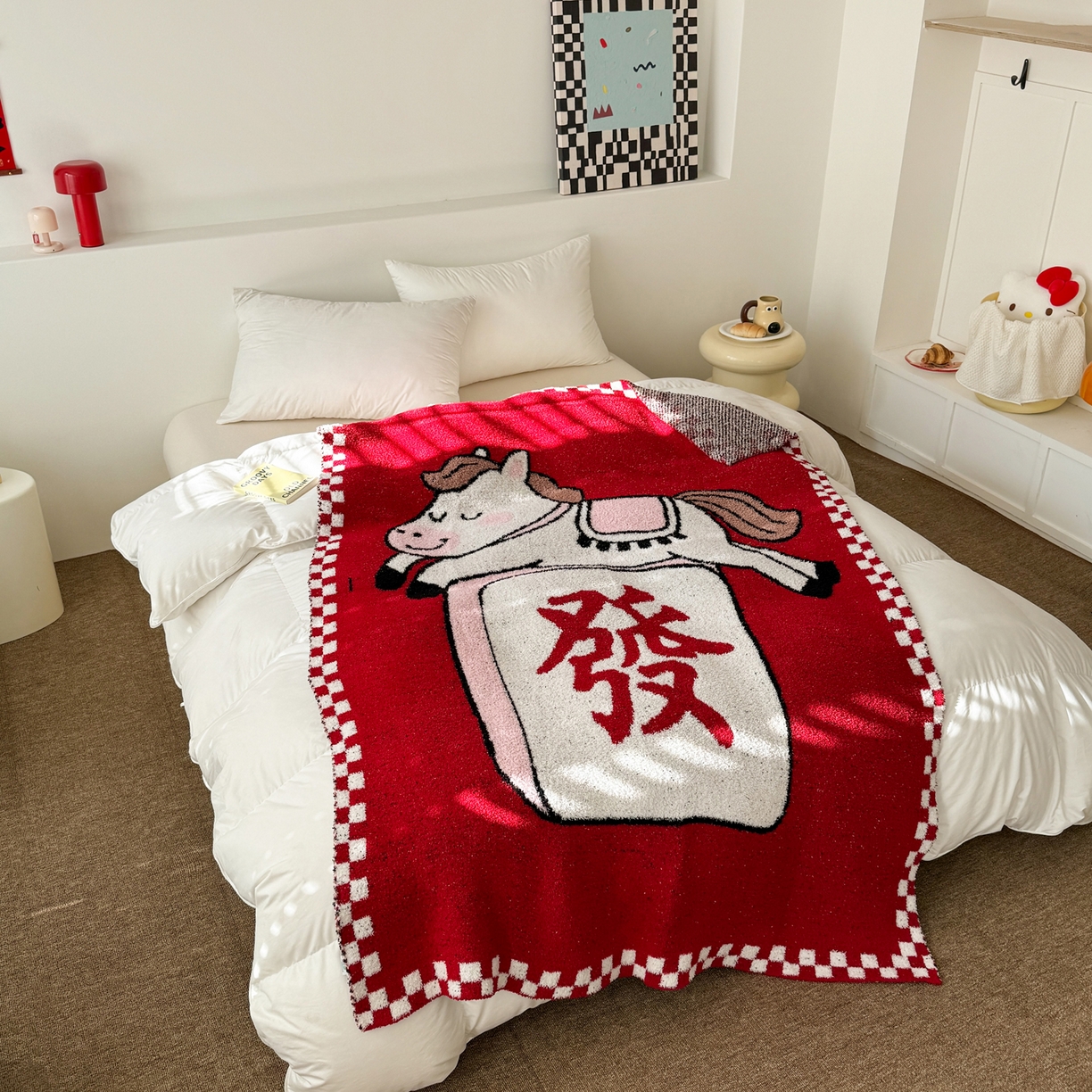 91家纺网 家纺一手货源 找家纺 丹本家纺 2026新款A类软糯半边绒毛毯毯子马年暖心针织毯 麻将马