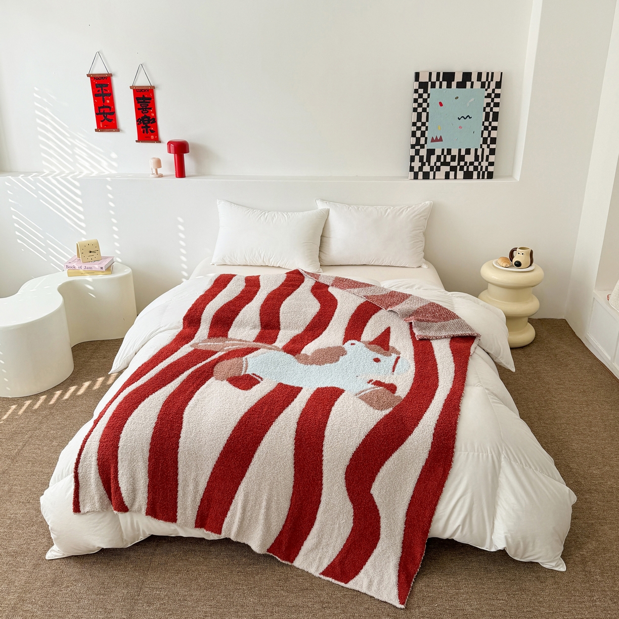 91家纺网 家纺一手货源 找家纺 丹本家纺 2026新款A类软糯半边绒毛毯毯子马年暖心针织毯 小马独角兽