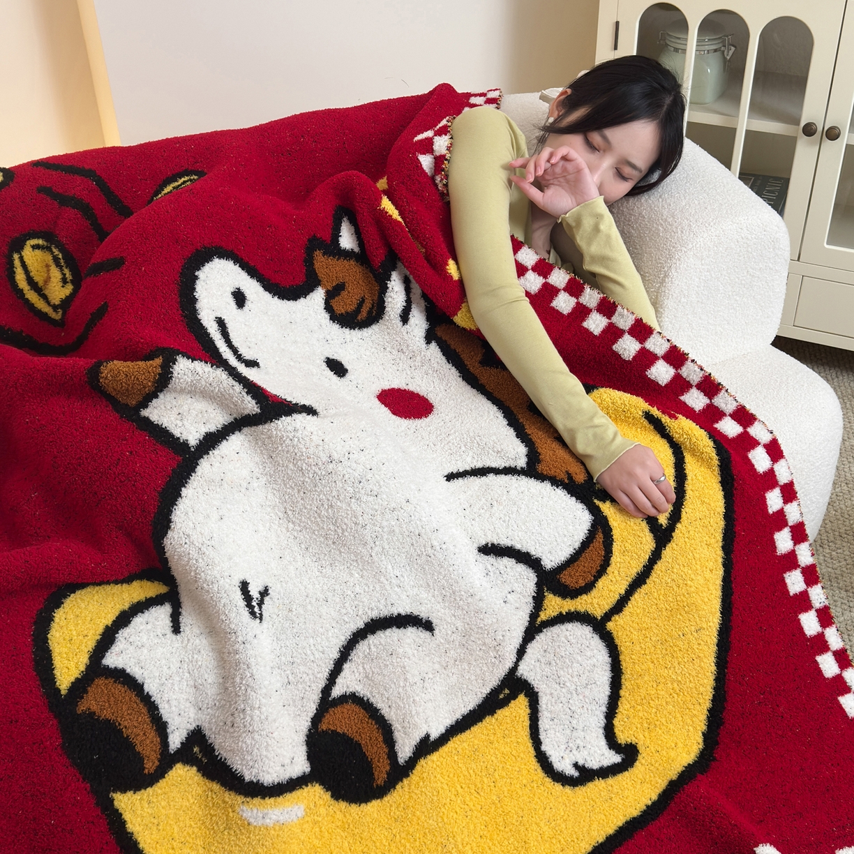 91家纺网 家纺一手货源 找家纺 丹本家纺 2026新款A类软糯半边绒毛毯毯子马年暖心针织毯 元宝马