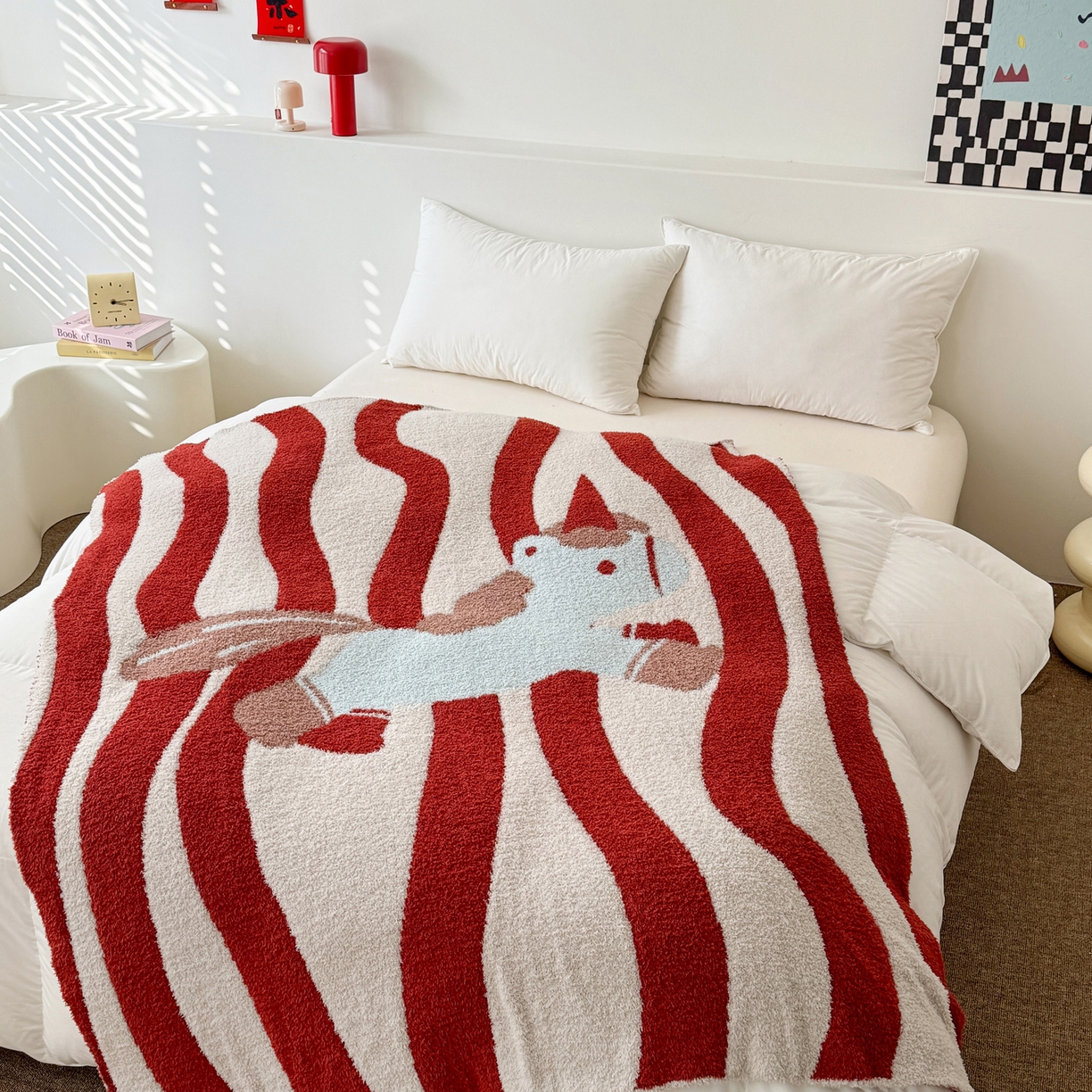 91家纺网 家纺一手货源 找家纺 丹本家纺 2026新款A类软糯半边绒毛毯毯子马年暖心针织毯 小马独角兽