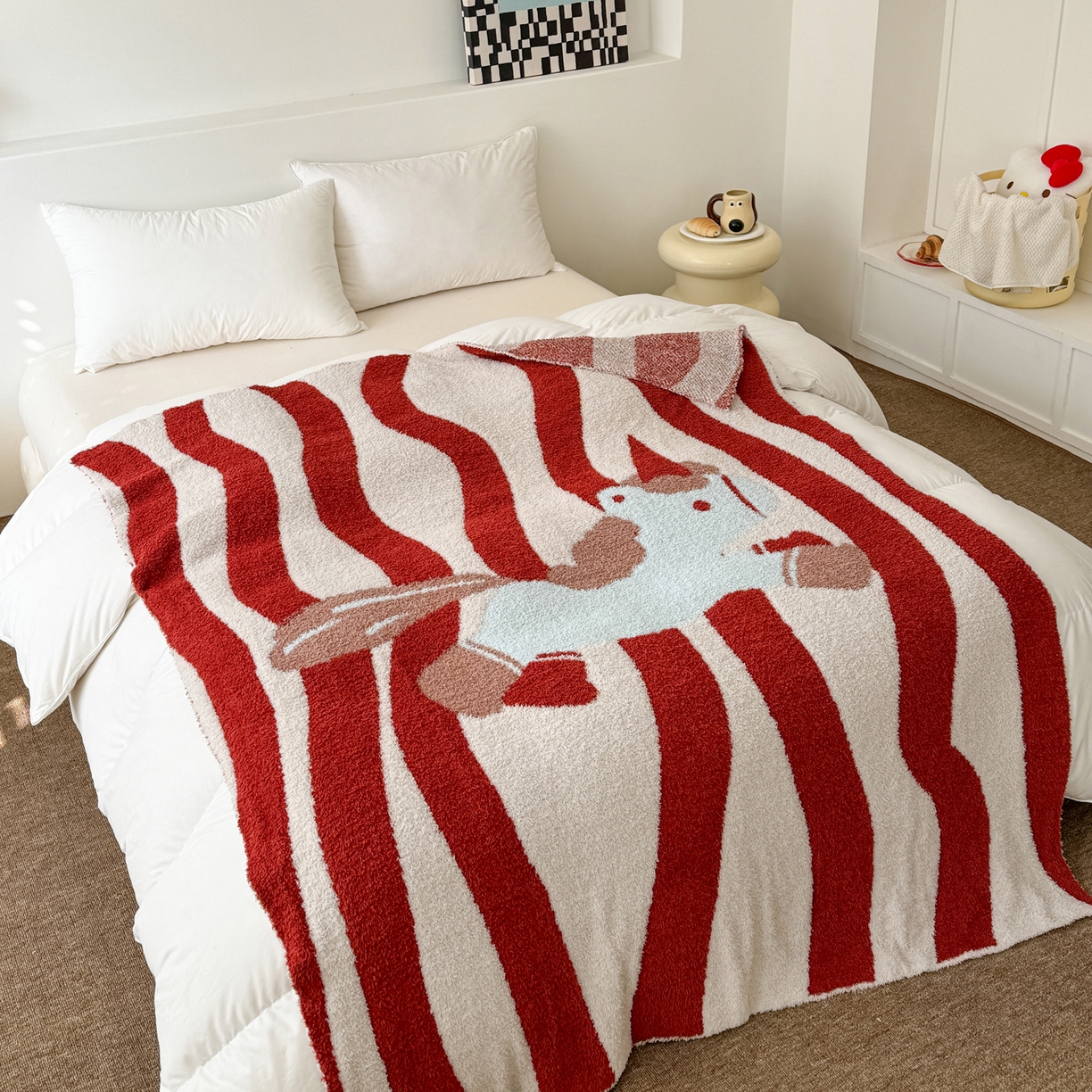 91家纺网 家纺一手货源 找家纺 丹本家纺 2026新款A类软糯半边绒毛毯毯子马年暖心针织毯 小马独角兽