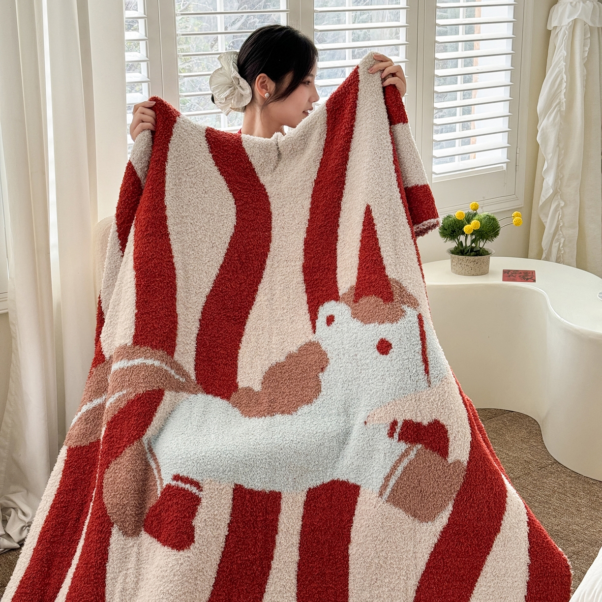 91家纺网 家纺一手货源 找家纺 丹本家纺 2026新款A类软糯半边绒毛毯毯子马年暖心针织毯 小马独角兽