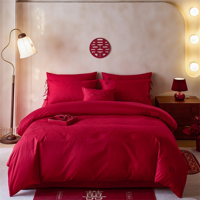 91家纺网 家纺一手货源 找家纺 （总）宏羽纺家纺 2025新款小红书热卖款仿丝棉提花时尚婚庆系列四件套多件套