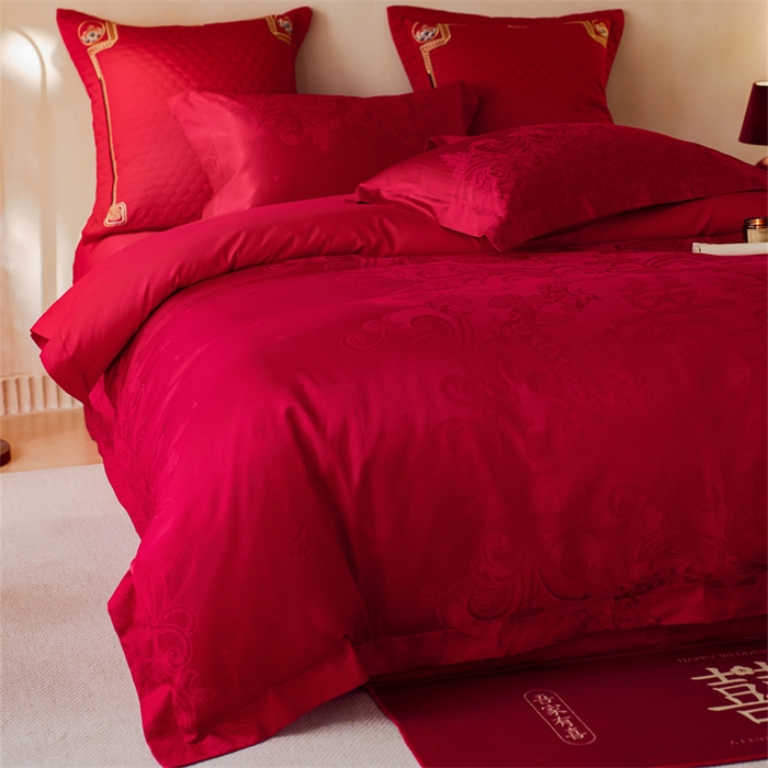 91家纺网 家纺一手货源 找家纺 （总）宏羽纺家纺 2025新款小红书热卖款仿丝棉提花时尚婚庆系列四件套多件套